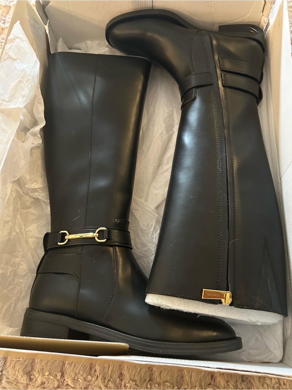 Michael Kors Black Knee-High Riding Boots with Gold Hardware size 5.5